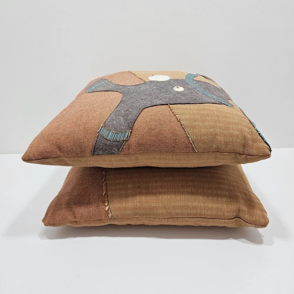 Pair Of Brokesy‎ Artist Abtract Sad Monster Throw Pillows Approx 17